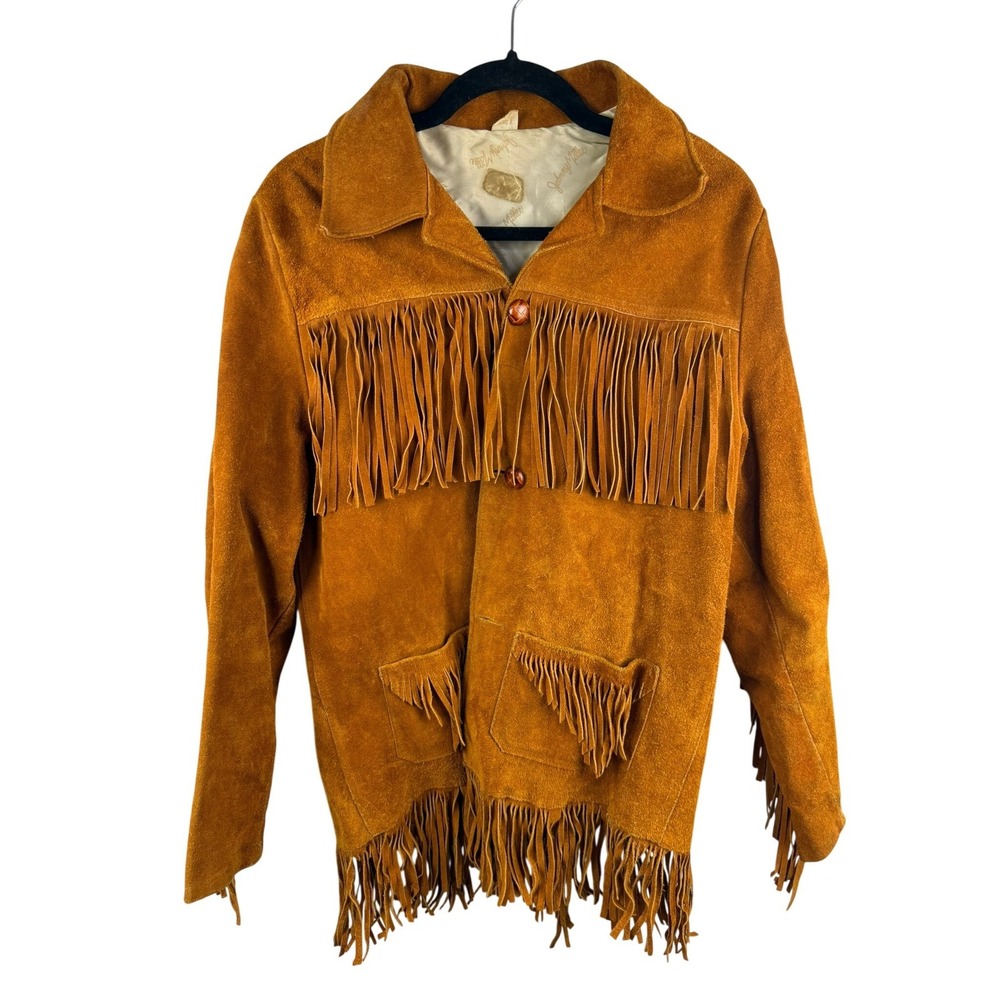 Vintage Johnny Miller Suede Fringe Jacket Mens 40 Brown Western Cowboy Mexico